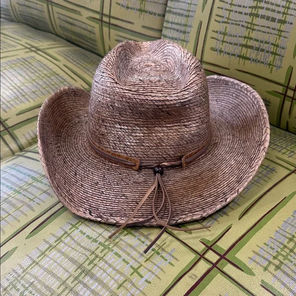 Stetson brand Brown Straw Cowboy Hat with Leather Band size medium - Picture 5 of 8